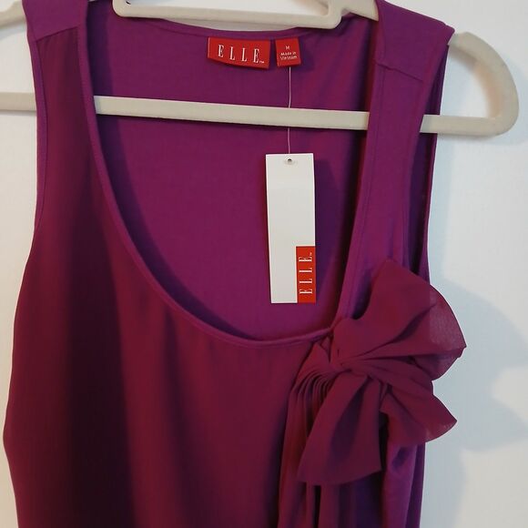 Elle Purple Bow Detail Round Neck Sleeveless Top Medium EL20027 New - Picture 2 of 9
